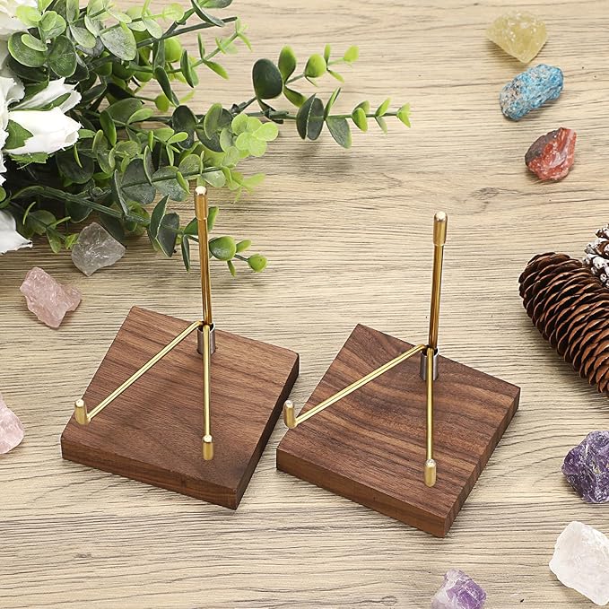 Hipiwe 2Pcs Adjustable Metal Arms Display Stand with Wooden Base Rock Display Stand Easel Decorative Plates Display Easel Holder for Gemstones Fossils Minerals Agate Plates Collectibles, 3.1"x3.1"