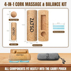 Natural Cork Balance Board Kit, 4-in-1 Foot & Ankle Strengthener – 2 Half-Cylinder Boards, Massage Roller & Ball, Toe Resistance Bands, Carry Bag & Guide for Mobility & Physical Therapy