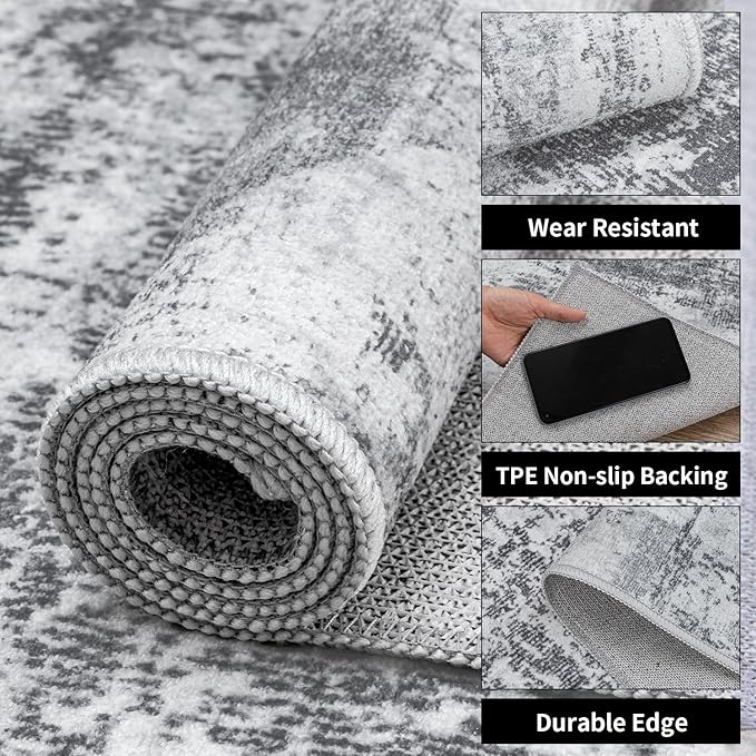 Ciicool Abstract Area Rug Indoor, 3x5 Washable Entryway Rug, Modern Soft Throw Rug with Non-Slip Backing Ideal for Bedroom Living Room Entrance Kitchen, Non-Shedding Low-Pile Floor Carpet Doormat Gray
