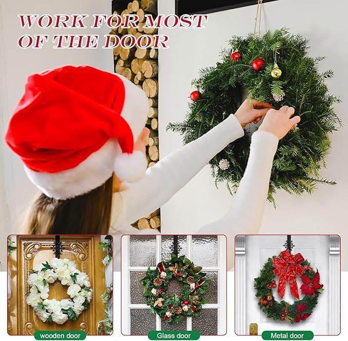 15 inches Christmas Decorative Wreath Hangers for Front Door;Over the Door Hooks (Black, Snowflake)