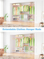 Ulif E11 Heavy-Duty Garment Rack, Metal Freestanding Clothes Rack and Closet Storage Organizer System with 8 Shelves and 4 Hanger Rods, (73.2-97.6)" W x 14.5" D x 71.2" H, Load 1034 LBS, Pink