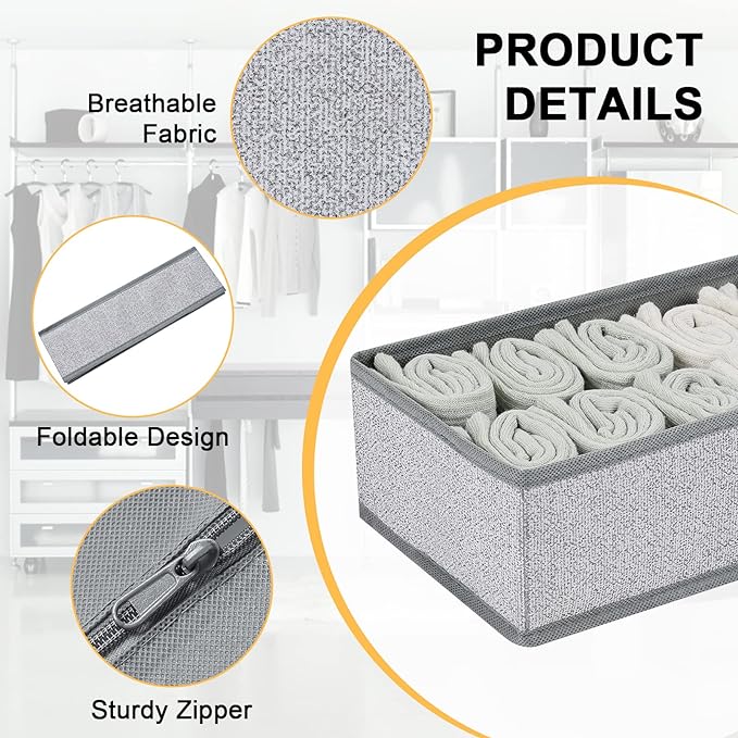 DIMJ Drawer Organizer Clothes, Dresser Organizer For Nursery, Bedroom, Closet, Baby Clothes Organizer and Storage, Foldable Fabric Drawer Dividers for Baby Socks, Belt, Tie (4 Pack, Blended)
