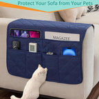 Sofa Armrest Organizer with 6 Pockets, Non-Slip Couch Recliner Armchair Caddy, Washable Remote Controls Holder, Storage for Magazine, Tablet (Navy)