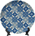 Turkish Decorative Plate Stand, 10 Inch, Blue and White Round Display Plate, Handmade Ceramic Ornament, for Display Living Room Kitchen Closet Table Decor