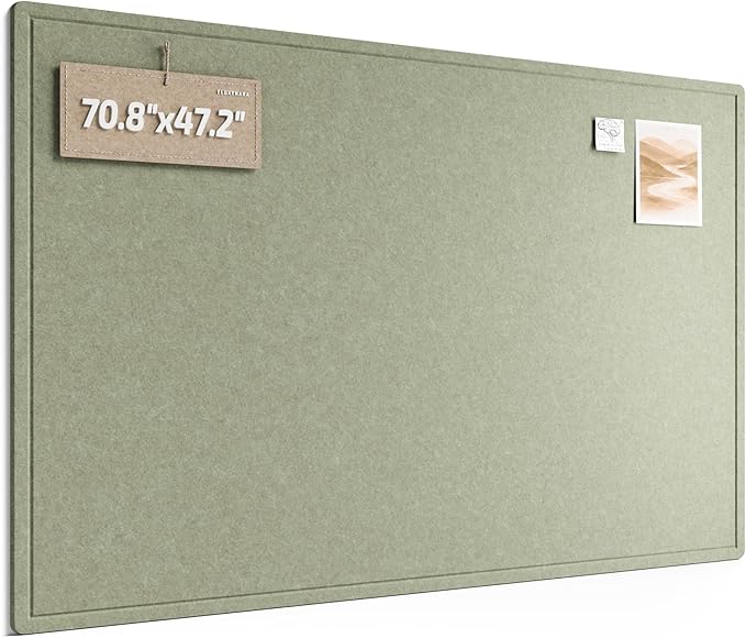Fluxynara Large Bulletin Board, 70.8" x 47.2" Cork Board Alternative with 48 Safe Removable Adhesive Tabs, Foldable Felt Pin Board for Home Office, Classroom, Bedroom,Entryway for Walls—Sage