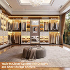 10FT Closet System with 4 Drawers, 120" Closet Organizer System with 6 Hanging Robs & Reversible Shelving, Closet Systems for Walk-in Closets, White