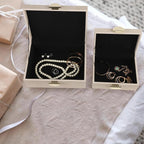 HofferRuffer Faux Leather Jewelry Boxes, Decorative Boxes Storage Accessory Organizer with Gold Hardware Decor, Classic Vegan Leather Set of 2 Pieces (Light Grey)
