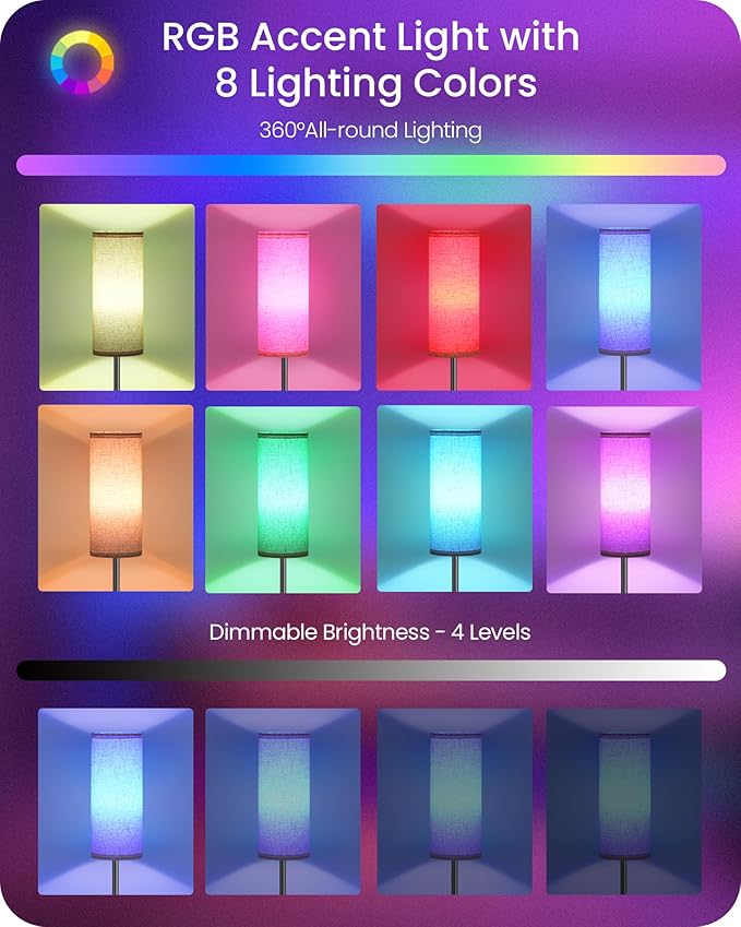 Dimmable Floor Lamp for Living Room with RGB Colors, Color Changing Ambient Lighting, Corner Standing Lamp for Bedroom - Remote, Foot Switch, Timer, Warm Cool White, 10W Smart Bulb Included RE06LD05W1