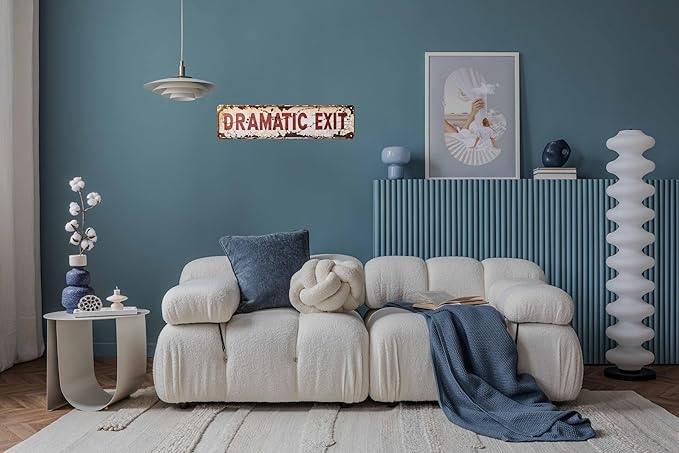 Vintage Metal Dramatic Exit Tin Sign 4x16 In Rustic Wall Art Farmhouse Decor for Home Porch Bedroom & Outdoor Spaces Bedroom Accent Theatrical Theme Decor