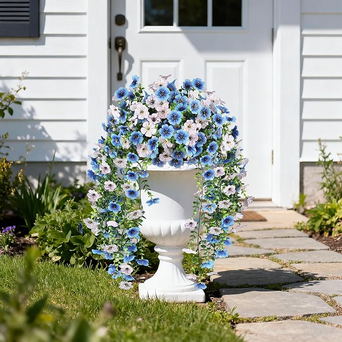 Artificial Hanging Flowers for Outdoors, UV Resistant 2 Bundles Fake Silk Flowers for Outside, Realistic Faux Plants for Hanging Baskets, Planters - Porch, Patio, Yard Decor