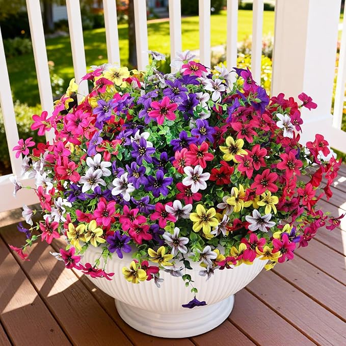 Artificial Flowers for Outdoor Faux Flower Spring Decoration, 12 Bundles Fake Plants Silk Daisy Bulk UV Resistant Realistic for Outside Porch Patio Balcony Planter Yard Garden Home Decor(Mixed 2)