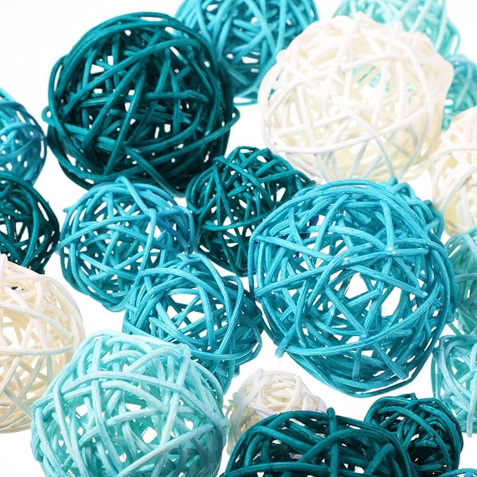 Patelai 36 Pcs Wicker Rattan Balls Decorative Balls for Vase Centerpiece Bowls Orbs Filler for Home Decor,4 Sizes(White, Light, Green, Dark,2.4'',2'',1.6'',1.2'')