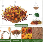 Artificial Fake Hanging Baskets Fall Flowers for Outdoors Decoration, Faux Silk Mums Plants UV Resistant Look Real Outside Yard Patio Front Porch Garden Balcony Home Autumn Decor (Orange Yellow Brown)