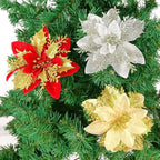 Pack of 12 Silver 5 Inch Glitter Flower Shape Christmas Hanging Ornaments Party Decorating Supplies