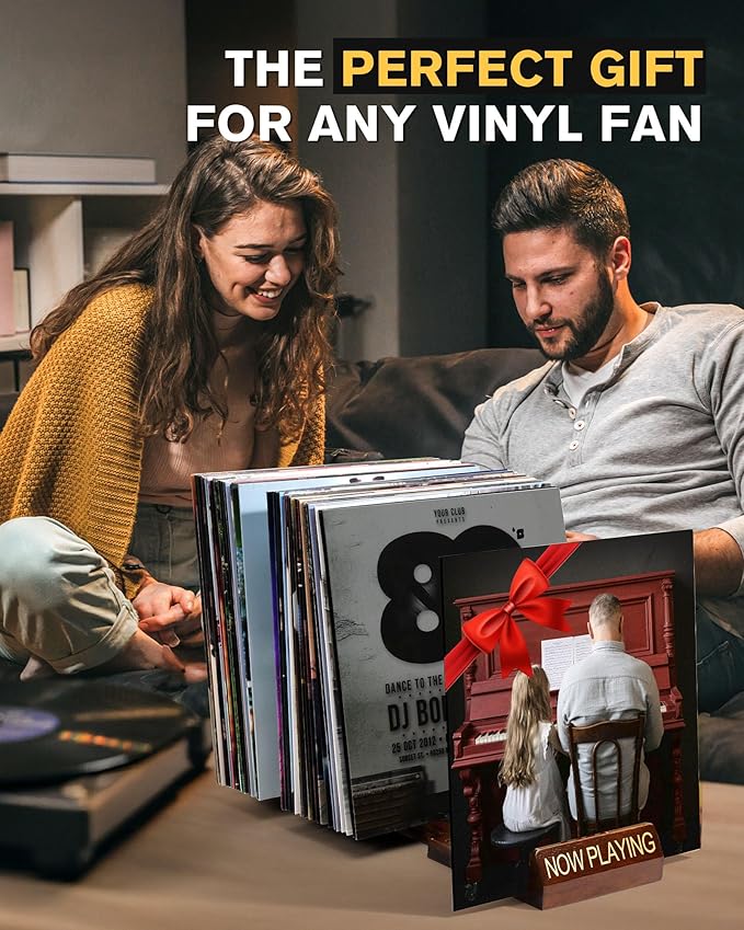 Expandable Vinyl Record Storage, 30-70 LPs Now Playing Record Holder, Wood Vinyl Album Storage Rack for LP Records/Magazines/Music Lovers