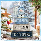 Lineshading 4 Pcs Christmas Table Decoration Blue and White Snowman Decor Winter Tiered Tray Decor Christmas Centerpiece Decorative Wooden Snowman Block Sign Gift Winter Decoration for Home Kitchen