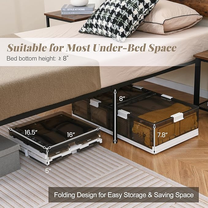 Giantex 53Gal Under Bed Storage Containers, 4 Pack Stackable Rolling Plastic Storage Boxes with Wheels & Lids, Clear Collapsible Storage Bins for Clothes, Shoes, Blankets (2)
