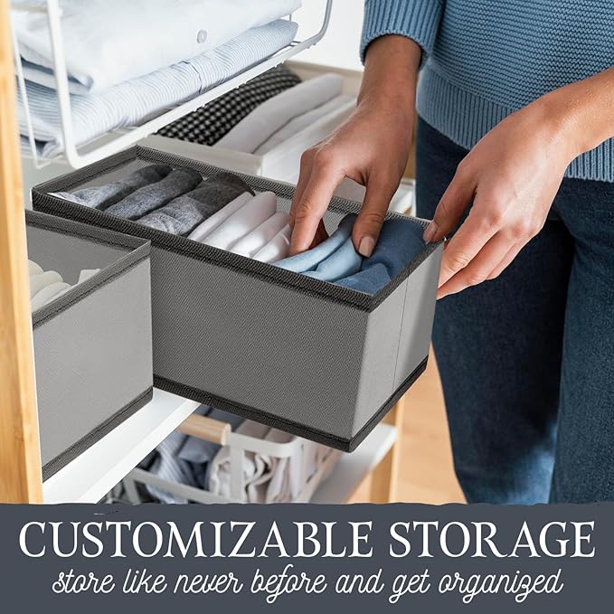8-Pack Fabric Drawer Organizers – Foldable Closet Storage Bins for Clothes, Underwear, Baby Items & Bras | Dresser Drawer Dividers for Bedroom, Closet & Nursery Organization