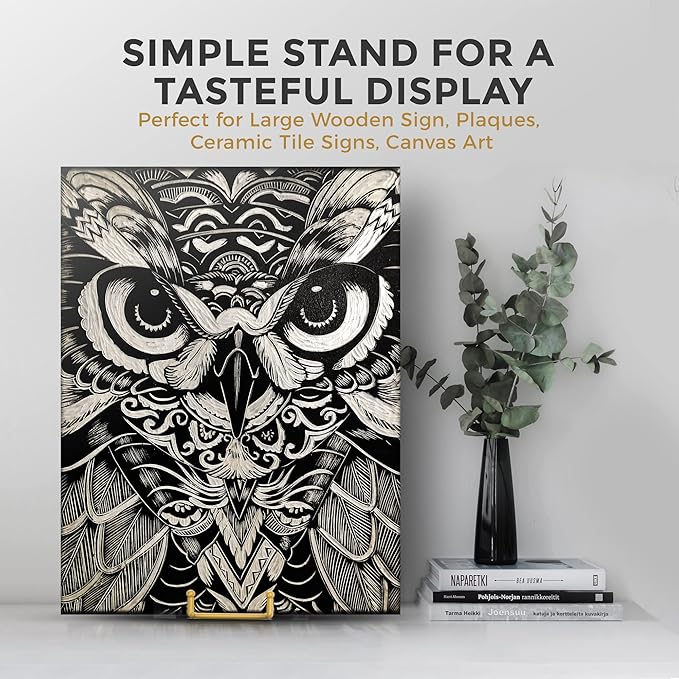 TR-LIFE 4 Pack 10 Inch Large Plate Stands for Display - Gold, Metal Picture Frame Holder Stand + Small Easels for Decorative Plate, Platter, Book, Plaques, Photo, Tabletop Art