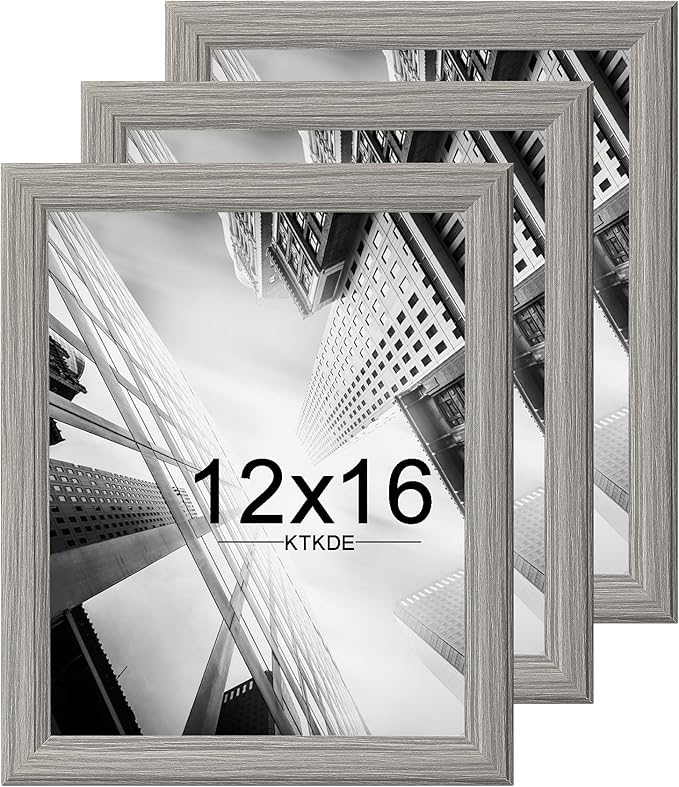 KTKDE 12x16 Picture Frame Set of 3,Grey Wooden frames, Vertical & Horizontal Wall Hanging for Wall Display,Studio Gallery Photo Frame for Photos, Posters & Art Prints