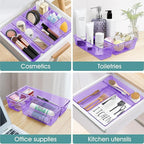 WOWBOX 13 PCS Plastic Drawer Organizer Set, Desk Drawer Divider Organizers and Storage Bins for Makeup, Jewelry, Gadgets for Kitchen, Bedroom, Bathroom, Office, Purple