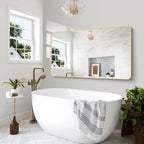 BONEWEI Gold Bathroom Mirror,60x36 inch Wall Mirror for Bathroom Wall Mounted,Round Rectangle Mirror for Bathroom Over Sink,Modern Frame for Home Decor Living Room,Bedroom Entryway,Horizontal/Vertical