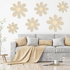 Thyle 6 Pcs Boho Daisy Wall Decor Natural Rattan Flower Wall Hanging Art Wooden Boho Art Nursery Decor Daisy Signs Flowers Farmhouse Hanging Decoration for Home Office Nursery