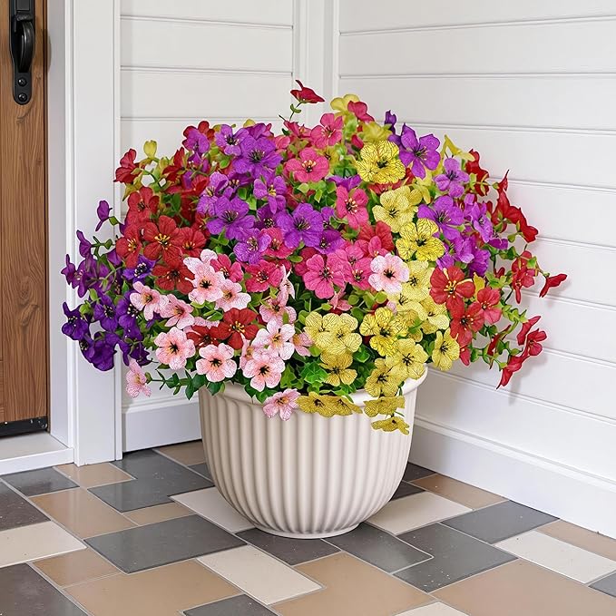 Artificial Faux Flowers Plants for Outdoors Outside Spring Summer Decoration,12 Bundles Silk Daisy Realistic Fake Flowers Plant Greenery UV Resistant for Planters Porch Patio Garden Home(6 Multicolor)