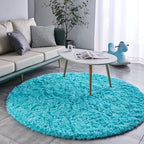 FJZFING Blue Round Rug Ultra-Soft Plush Modern 6x6 Circle Area Rug for Kid's Bedroom, Fluffy Shag Circular Rug for Nursery Room, Non-Slip Home Decor Cute Blue Carpet for Teen's Room