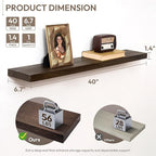 Marsmiles 40 inch Floating Shelves for Wall Solid Elm Wood Wall Mounted Shelves|Rustic Long Floating Shelves with Invisible Bracket for Bathroom Living Room Kitchen|Walnut, 1 Pack