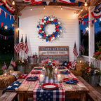 21" Patriotic Wreath for Front Door 4th of July Wreaths with Red White Blue Tulip Flowers&Berry for 250th Anniversary USA Memorial Day, Independence Day Home Porch Wall Outdoor Farmhouse Decoration