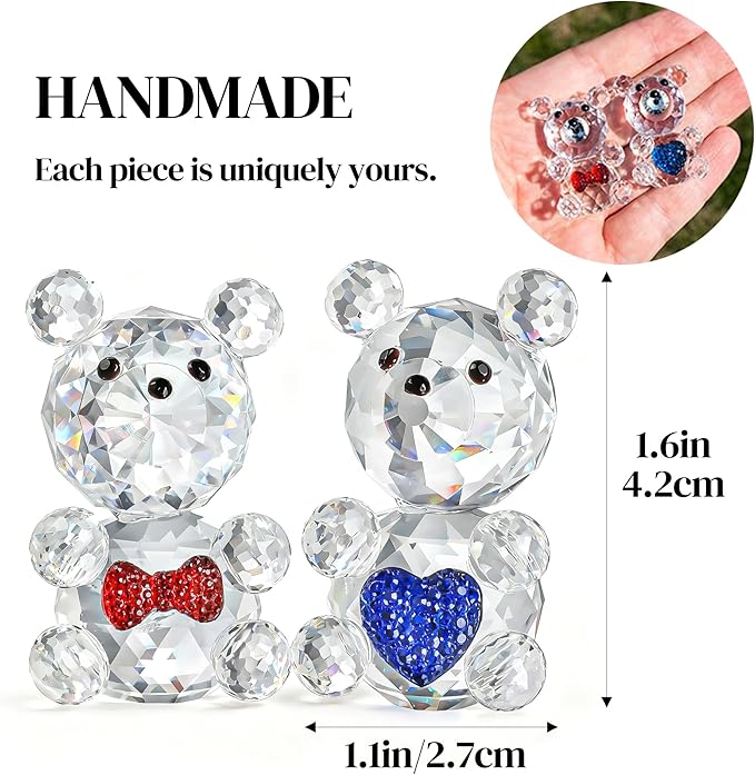 H&D HYALINE & DORA 2pcs Crystal Baby Bear Figurine Collection Animal Paperweight Table Centerpiece