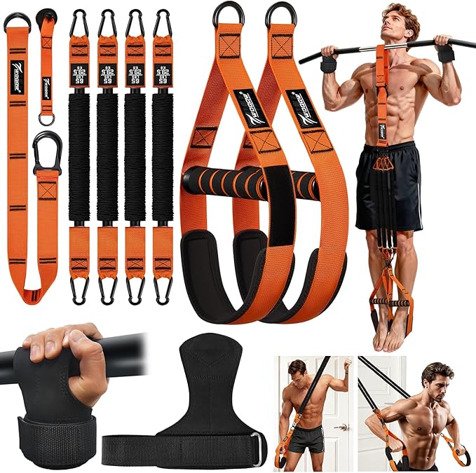 Upgraded Pull Up Assistance Bands, Heavy Duty Resistance Bands with Handles, Exercise Band with Door Anchor, Adjustable Workout Band Set for Pull Up Bar, Full Body Strength&Muscle Training, Home Gym