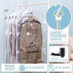 Hanging Vacuum Storage Bags with Electric Pump, 4 Pack (53 x27.5 inch), Vacuum Seal Bags for Clothing, Garment Storage for Short Jacket, Suits, Dresses, Closet Organizer Space Saving
