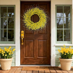 GTIDEA 26 Inch Spring Wreaths for Front Door Large Spring Door Wreath Wild Floral Summer Forsythia Flower Wreaths Outside All Season for Farmhouse Porch Wedding Living Room Home Easter Decor (Yellow)