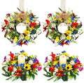 4 PCS 9'' Mini Floral Kitchen Cabinet Wreath Small Artificial Spring Summer Wreath for Front Door with Burlap Ribbon Sunflowers Daisy Butterfly Hanging Farmhouse Wreaths for Porch Wall Window Decor