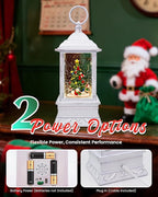 Christmas Tree Snow Globe Light up Lantern with 8 Songs, 10.8" White Rotating Electric Christmas Snow Globes for Kids Adults, 6H Timer & Dual Power, Snowglobes Christmas Decorations Indoor Gifts