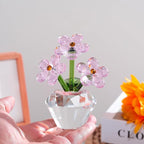 Qianwei Pink Forget Me Not Crystal Flowers - Sympathy Glass Flowers Collectible Figurines Decor Paperweight Ornament Home Office Table Desk Decorations