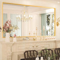 Keonjinn Large Gold Bathroom Mirror 72" x 36", Brushed Gold Rectangular Mirror for Wall, Oversized Metal Framed Mirror, Square Corner, Modern Farmhouse Decorative(Horizontal/Vertical)
