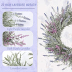 Lavender Wreaths for Front Door Summer Spring Easter Wreaths for Front Door Artificial Farmhouse for Wall Window Party Wedding Porch Room Home Decor(22 Inch)