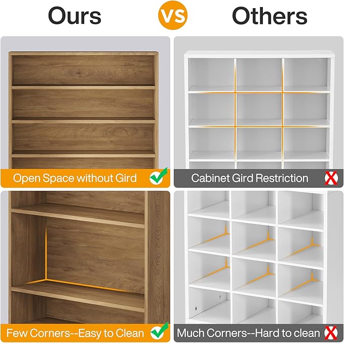 Tribesigns Tall Shoe Cabinet, 9 Tiers 40-45 Pairs Heavy Duty Wood Freestanding Shoe Storage Cabinet, 70.8'' Tall Shoe Cabinet with Open Storage for Entryway (1, Light Brown)