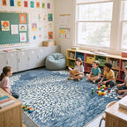 Dahlia 5x7 Blue Floral Rug for Bedroom, Low Pile Soft Washable Area Rugs for Living Room, Boho Non Slip Large Blue Carpet, Stain Resistant Throw Rug for Dining Room Home Office
