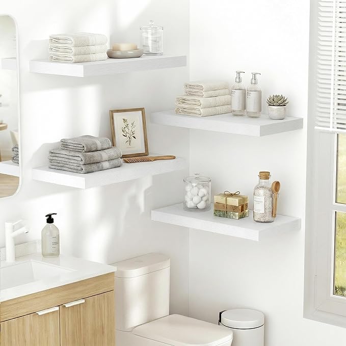 Vivelove 10 in Deep Floating Shelves for Wall, 24" x 10.2" x 1.5" Shelves for Room Wall Mounted, 1.5 Inch Thick Shelf for Bathroom Bedroom Kitchen Book Room, Modern Farmhouse Decor, Set of 2, White