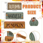 Lineshading 4 Pcs Fall Table Decoration for Home Wooden Pumpkin Decor Thanksgiving Tiered Tray Decor Rustic Neutral Pumpkin Stacked Block Autumn Centerpiece Decoration for Harvest Home Kitchen