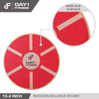 Day 1 Fitness Balance Board, 15.4” – RED - 360° Rotation, for Balance, Coordination, Posture - Large, Wooden Wobble Boards with 15° Tilting Angle for Workouts - Premium Core Trainer Equipment