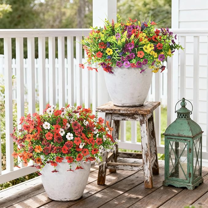 Artificial Flowers for Outdoors, 14 Bundles Multicolor Fake Flowers with Greenery Grass Lavendar for Spring Summer Decoration, UV Resistant Fake Plants for Planter Porch Patio Yard Home Decor