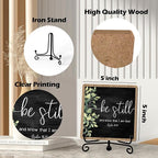 Inspirational Christian Desk Decor, Be Still And Know That I Am God Sign, Desk Decorations For Office Home Living Room Bathroom, Eucalyptus Shelf Decor, Wooden Plaque With Stand (02)