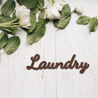 CREATCABIN Cutout Sign Laundry Letter Wooden Wall Art Decor Wood Word Sculpture Signs Rustic Farmhouse for Housewarming Home Front Door Entryway Wall Decoration, Brown, 11.9 x 3.7inch