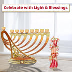 Matashi Hand Painted Mezuzah Gold Plated and Crystals (Red & Pink Enamel Mezuzah)