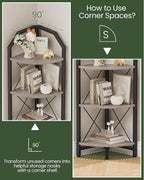 CHOEZON 3-Tier Corner Shelf, Industrial Corner Bookshelf, 35.4" Storage Stand, Plant Stand Display Shelf, Bookcase for Bedroom, Living Room, Home Office, Greige and Black TCJ03BG
